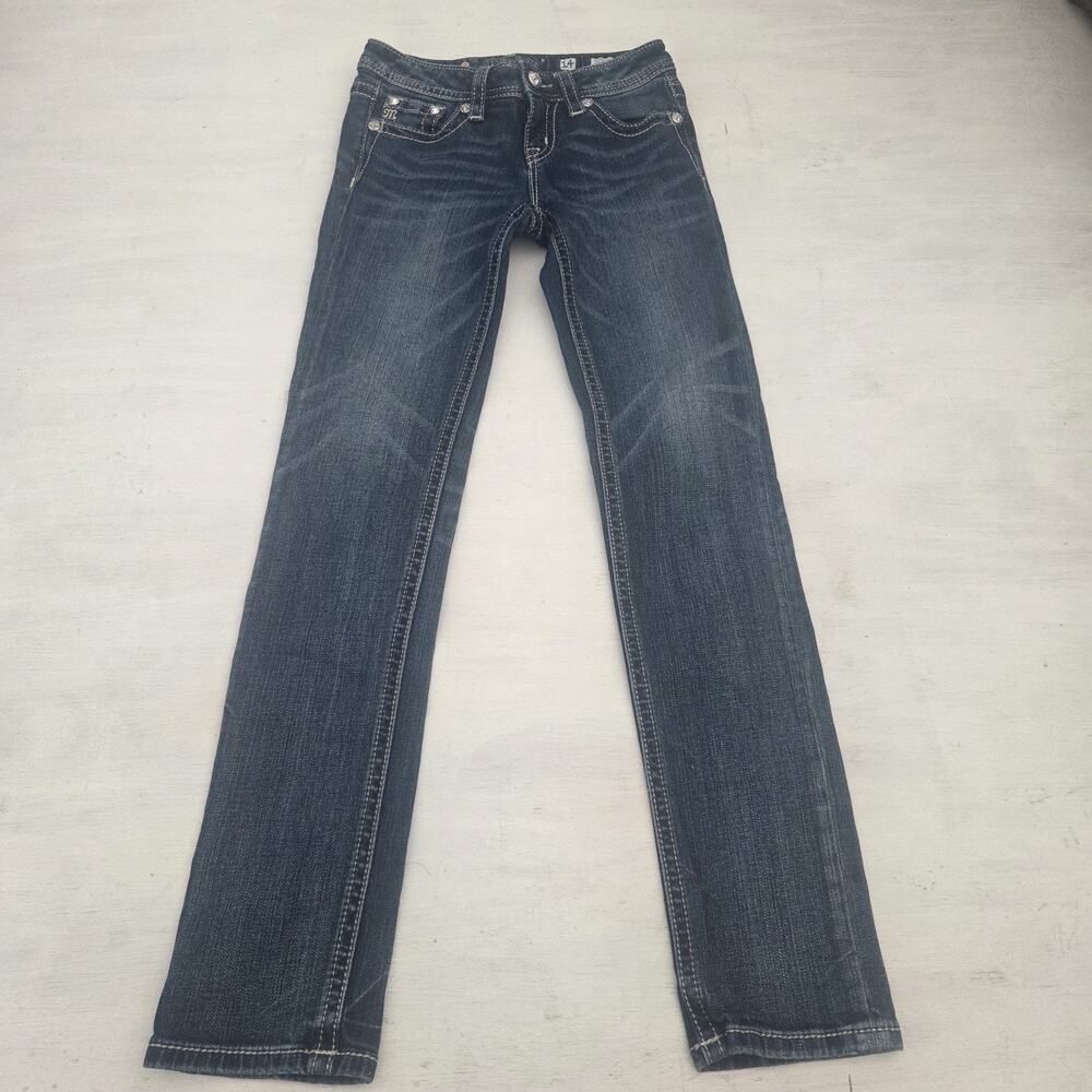 Miss Me Skinny Jeans Womens Sz 14 Blue Embellished Whiskers Stretch Denim